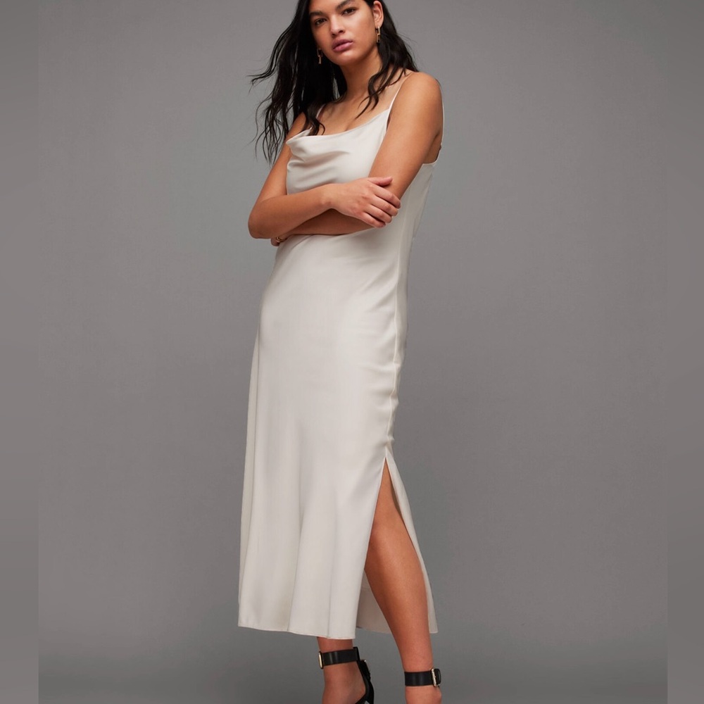 AllSaints Hadley Cowl Neck Midi Slip Dress
